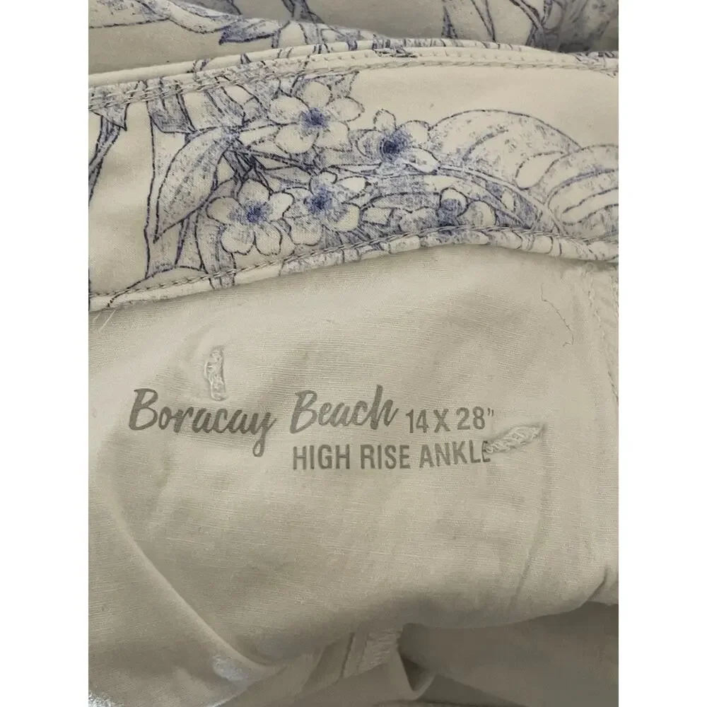 Tommy Bahama Pants 14X28 Boracay Beach White High Rise Ankle Tropical Print‎